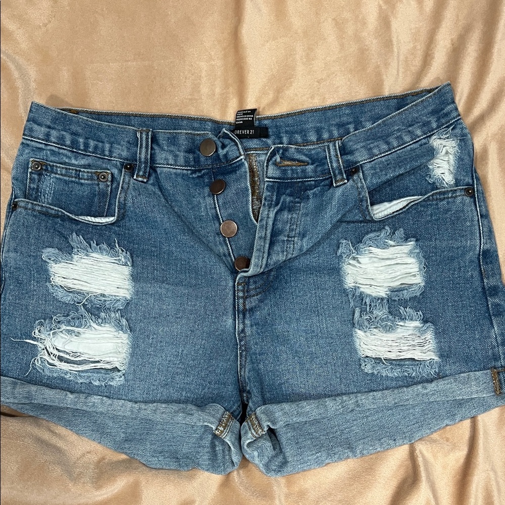 Forever 21 Ripped Blue Jean Shorts
